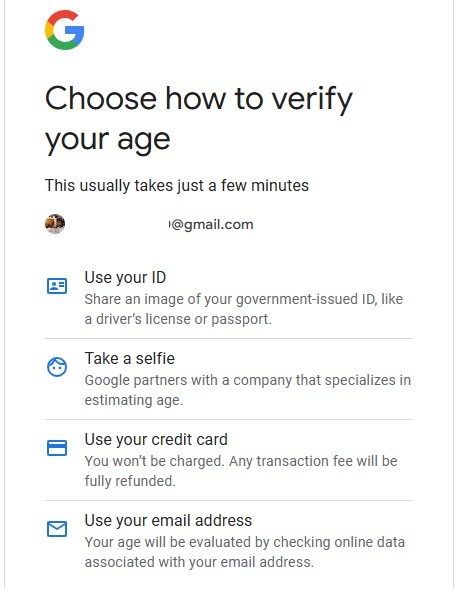 Google Play Store Age Verification Options