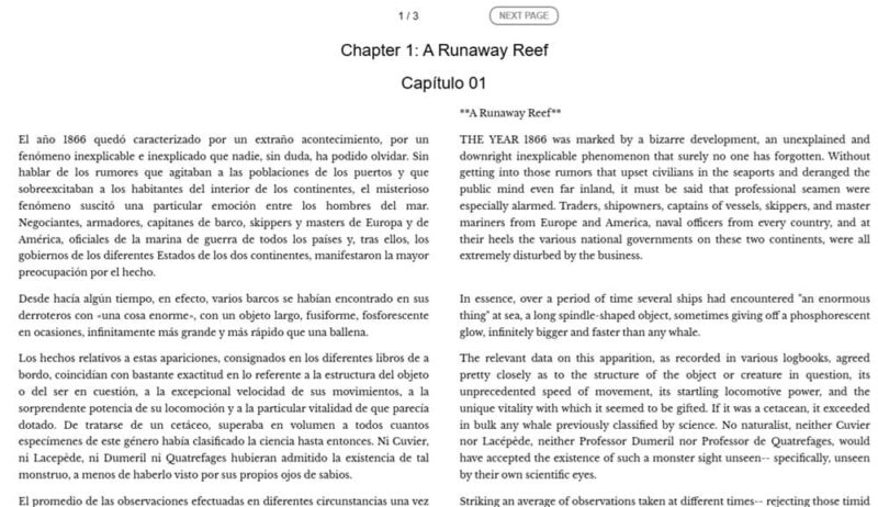 Twenty Thousand Leagues Under the Sea on the web version of Duoreader.