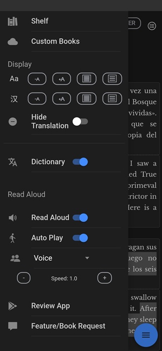 Changing reading settings.