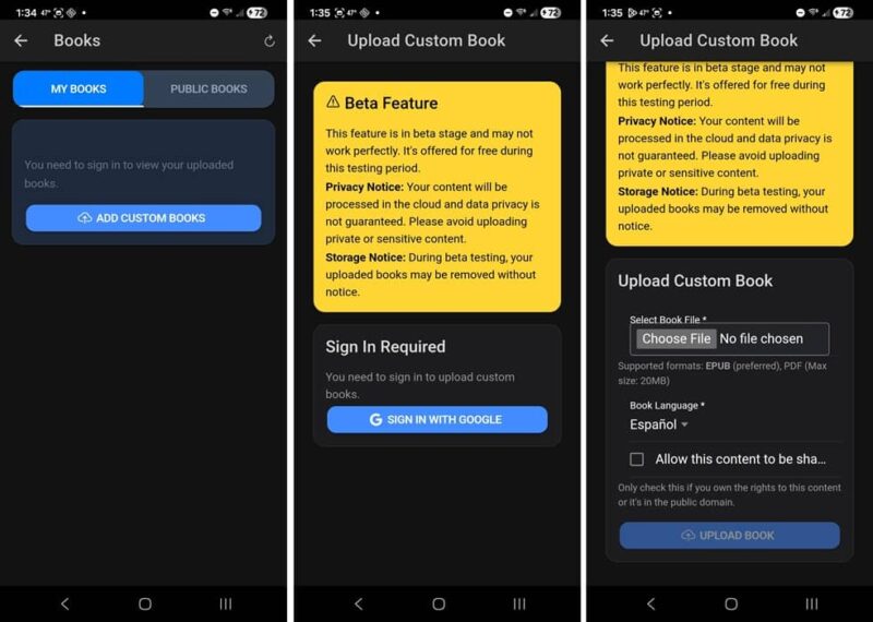 Uploading custom books to be translated. 
