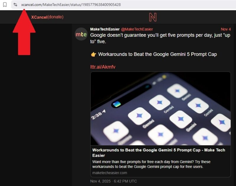 Viewing a specific post or tweet by changing the URL.