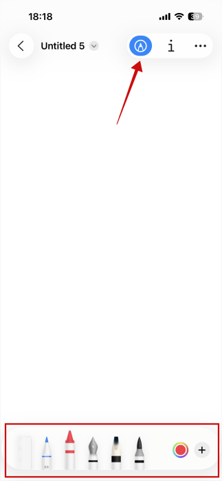 Pen option view in Preview app on iPhone. 