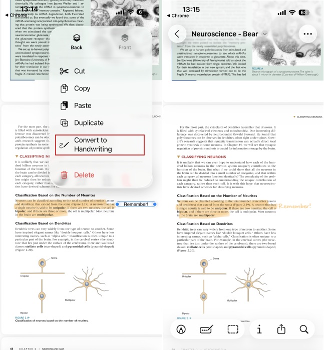 Converting typed text to handwriting on PDF using Preview app on iPhone. 