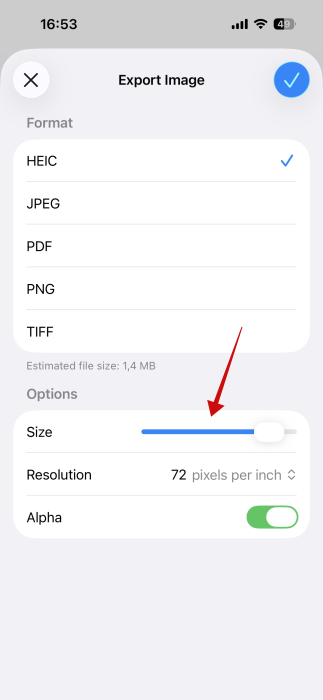 Exporting option for file in Preview app on iPhone. 