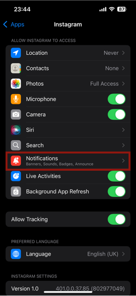 Iphone Settings Apps Notifications