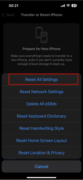 Iphone Settings Reset All Settings