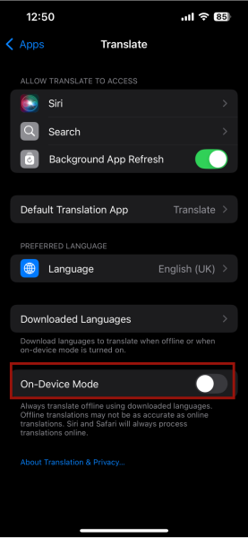 Iphone Translate On Device Mode