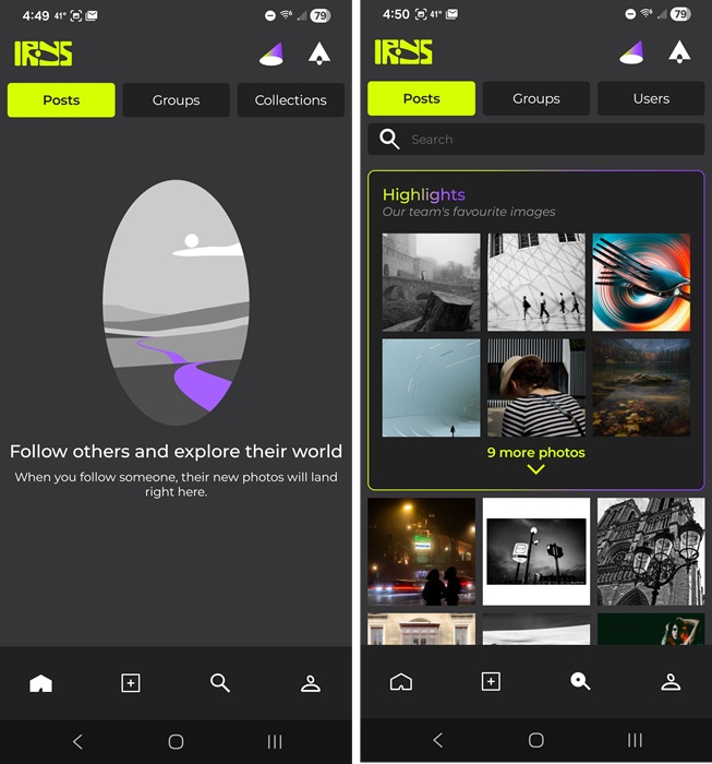 Using Irys's search feature to find photographers to follow.