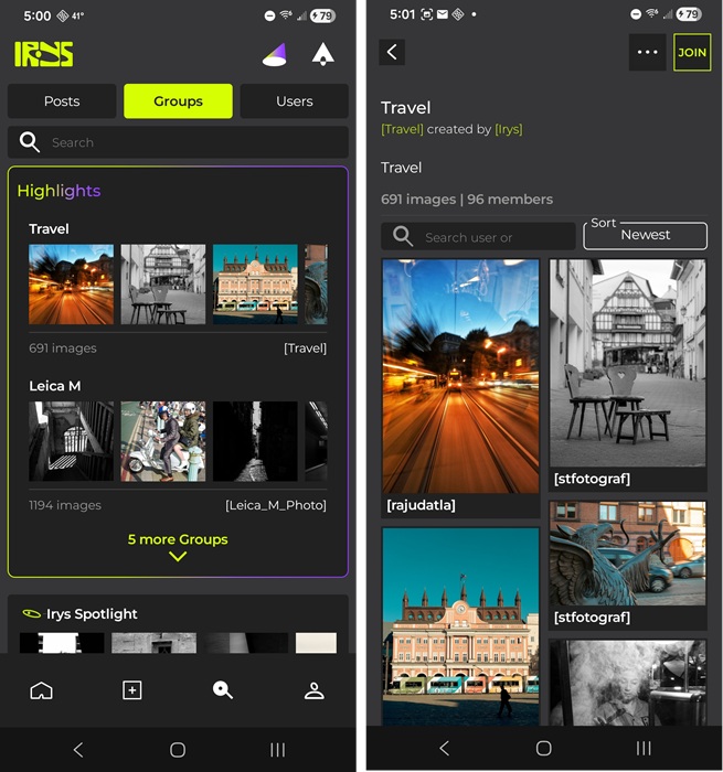 Browsing and joining groups.