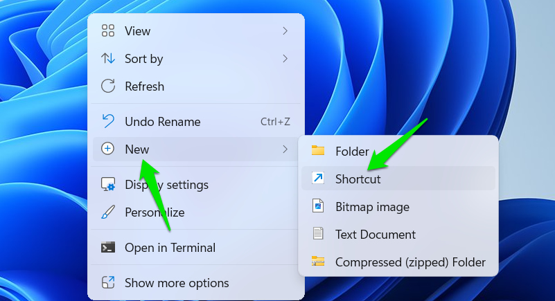 selecting shortcut in context menu Windows 11