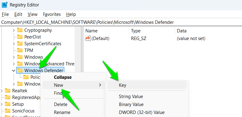 Creating new key in Windows Registry