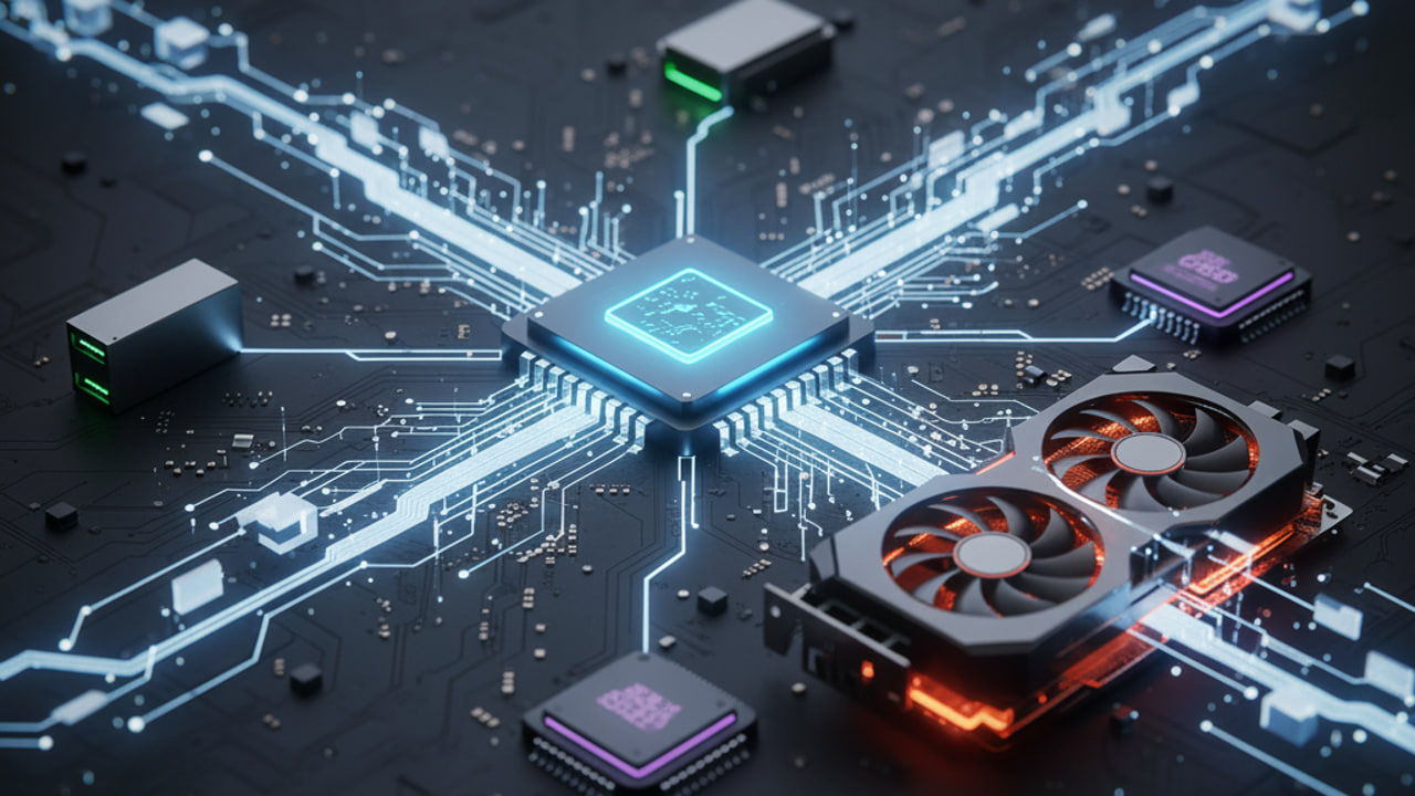 A representation of CPU connecting with other PC componets