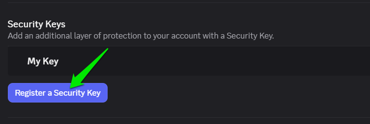 Passkey option in Discord settings