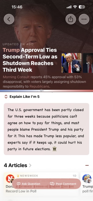 "Explain Like I'm 5" mode activated in Particle app. 