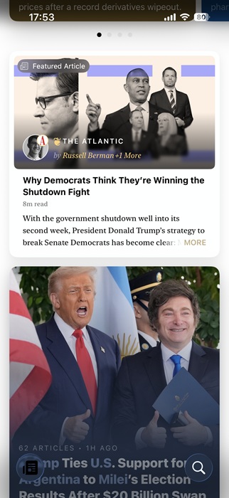 Featured article view in Particle app feed.