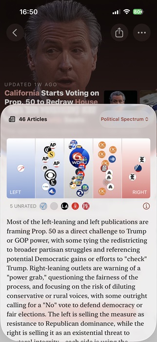 Viewing political spectrum bar in Particle app. 