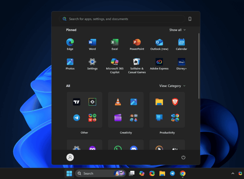 Redesigned Windows11 Start Menu
