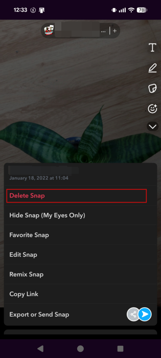 Deleting individual Snap from Memories in Snapchat app.