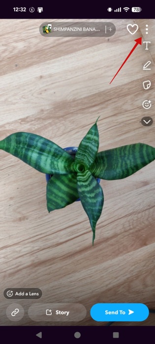 Tapping on three dot icon on a snap in Snapchat app.