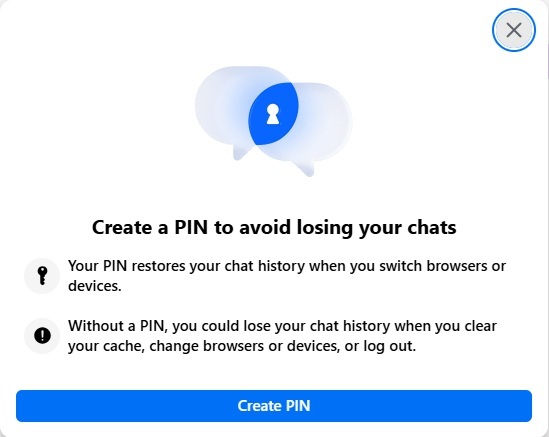 Notification from Messenger to create a PIN.