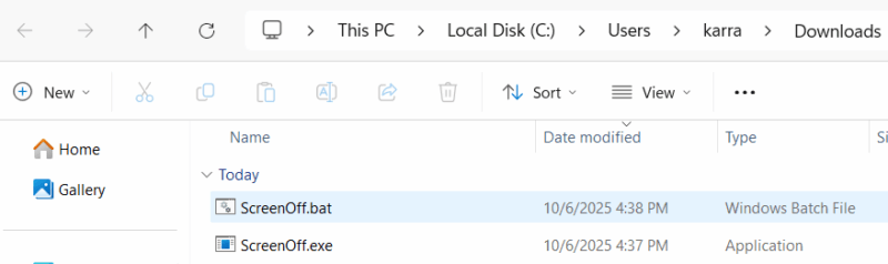 ScreenOff App exe and bat files
