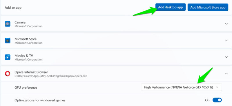 Selecting dGPU for Opera Browser in WIndows 11