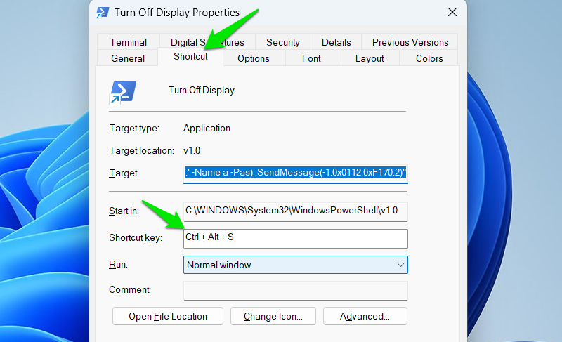 Seting Keyboard Shortcut for desktop shortcut