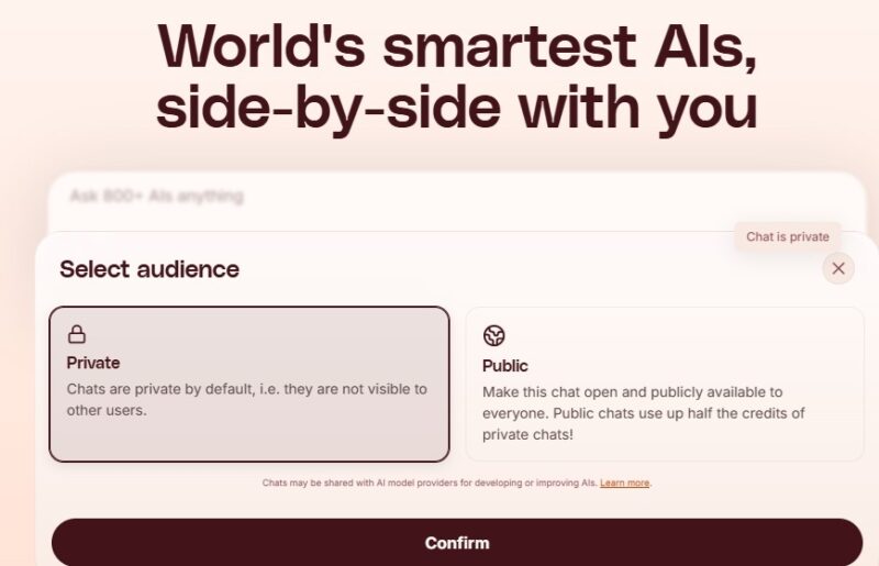 Choosing privacy level of your chats on Yupp.
