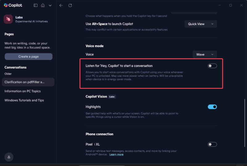 Turn Off Hey Copilot