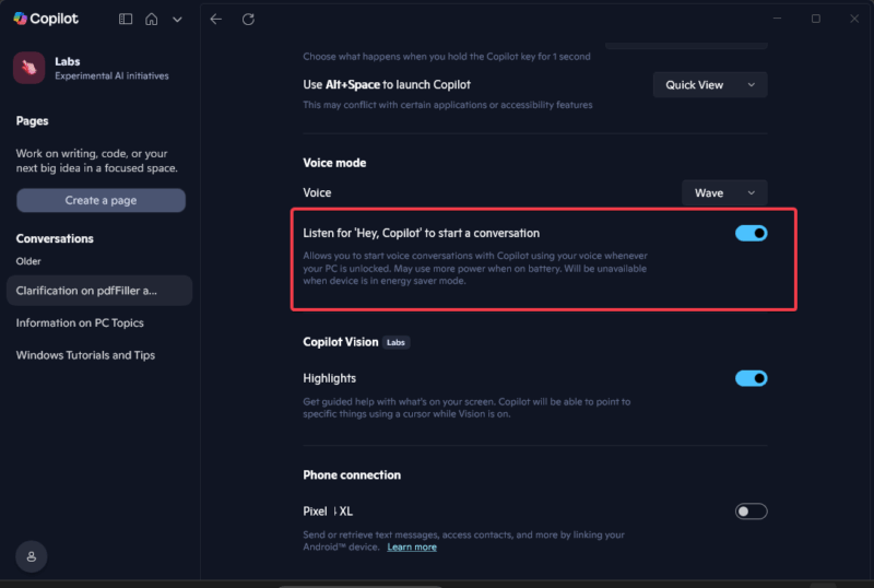 Turn On Hey Copilot Windows11