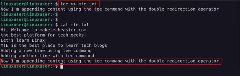 Using Tee With Redirect