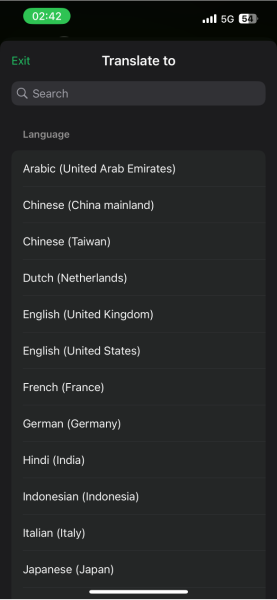 Whatsapp Translation Languages