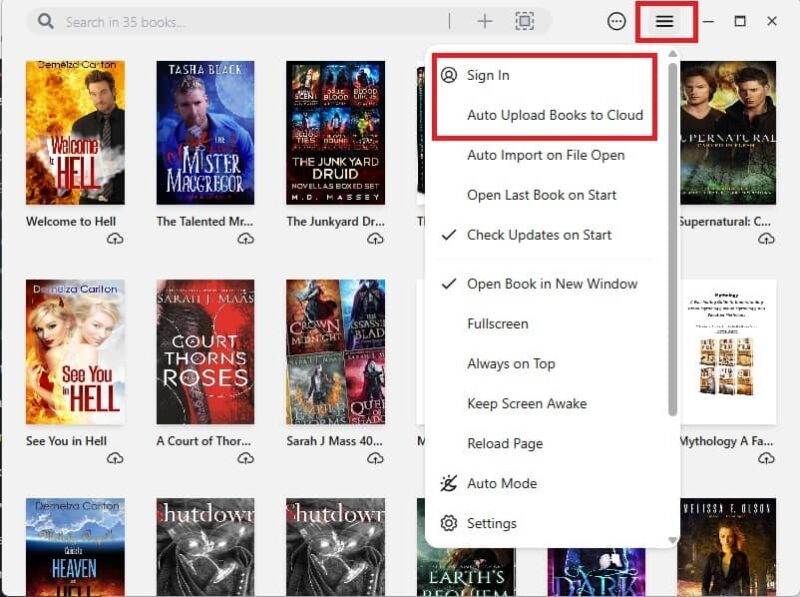 Uploading books and creating an account with Readest