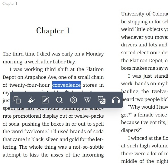 Accessing reading tools in the app.