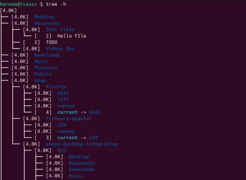 Getting Human Readable File Sizes Using Tree