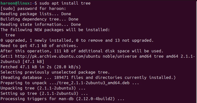 Installing Tree Command Line Tool On Linux