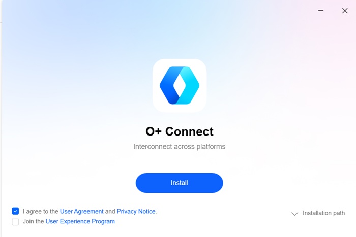 Install the O+ Connect application on Windows.