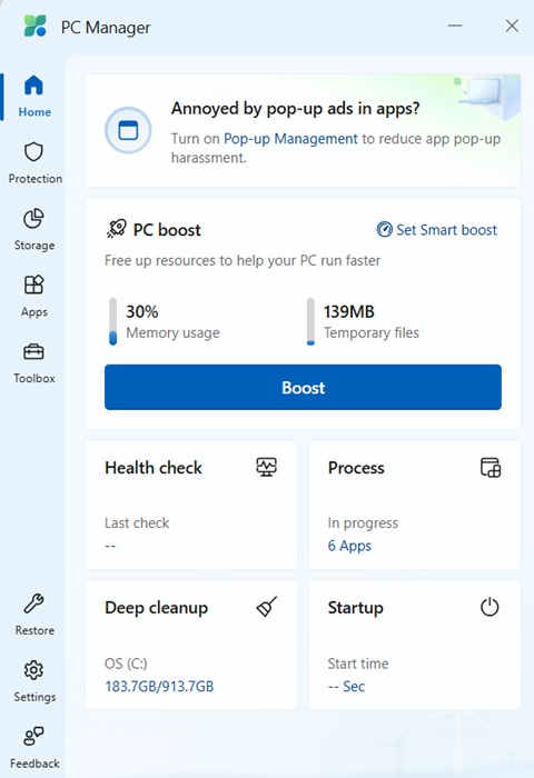 Tap the big Boost button to get an immediate improvement in Windows speed.