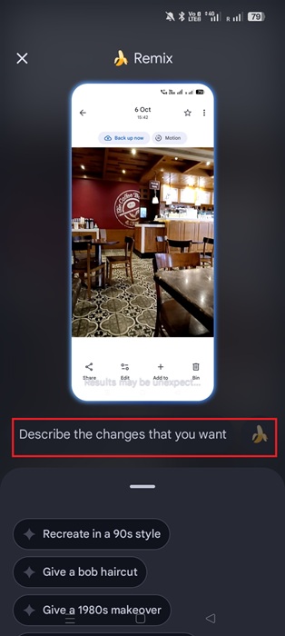 Describing the changes of Remix in an image using text prompts.