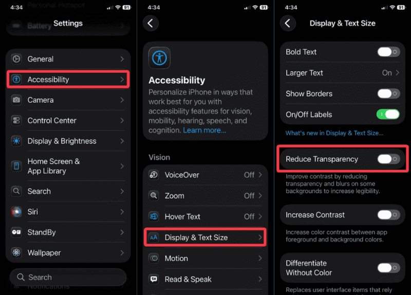 Turn Off Reduce Transparency