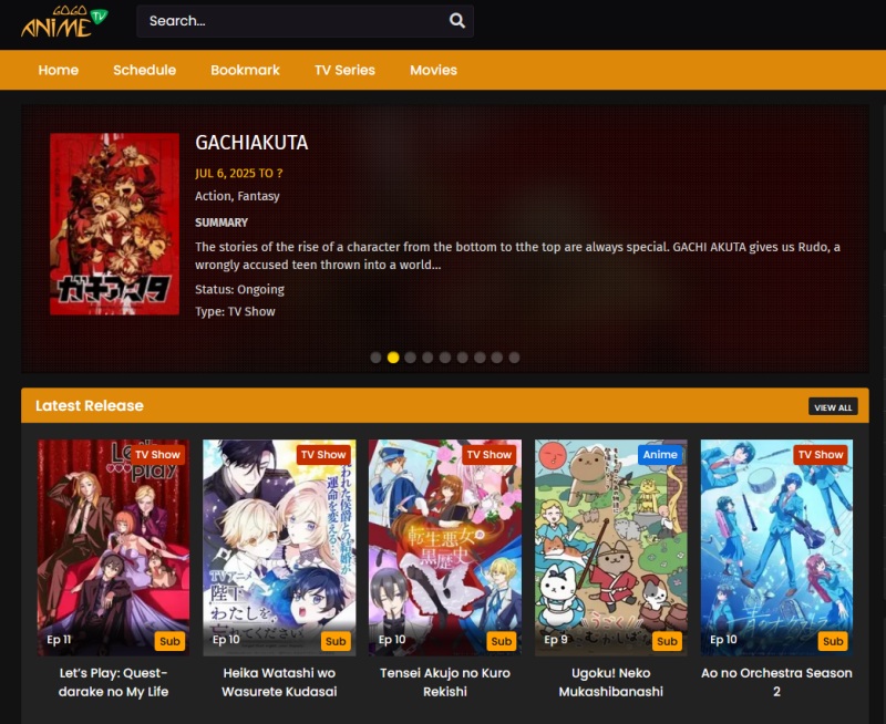 View of GoGoAnime website front page featuring anime options. 
