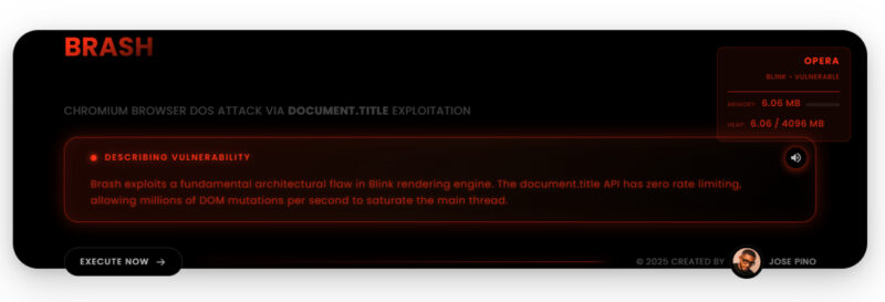 Brash Demo in browser executing