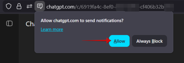 Allowing ChatGPT to send notifications in web browser.