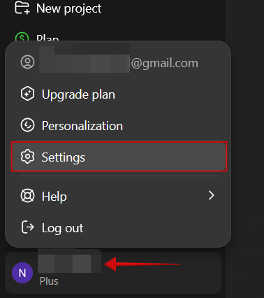Tapping on "Settings" in ChatGPT. 