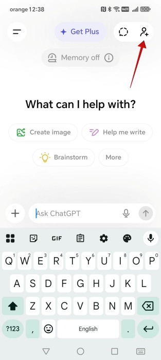 Tapping on person icon in ChatGPT app. 