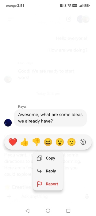 Adding reaction to ChatGPT group message via the app. 