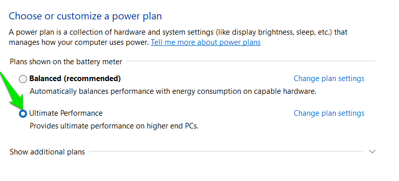 Choosing Ultimate Power Plan
