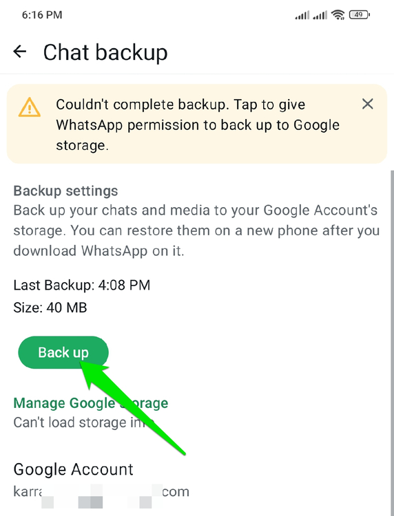 Creating new Backup in WhatsApp