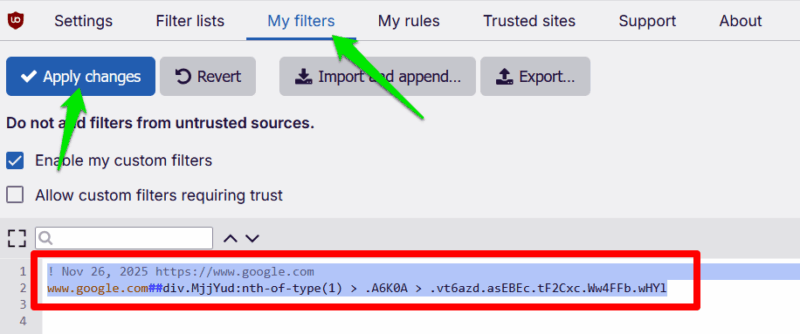 Deleting Filter in uBlock Origin