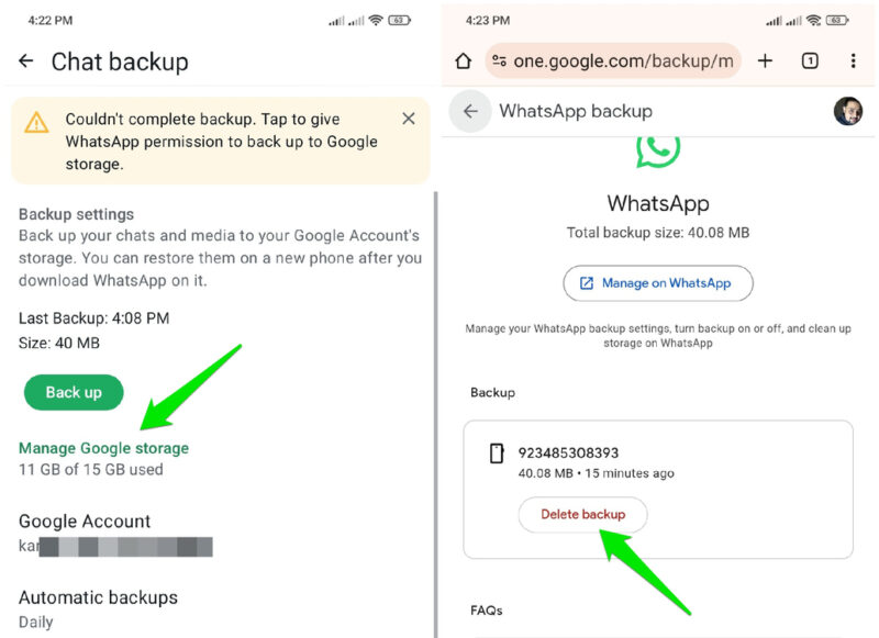Deleting Whatsapp Backup in Google Drive